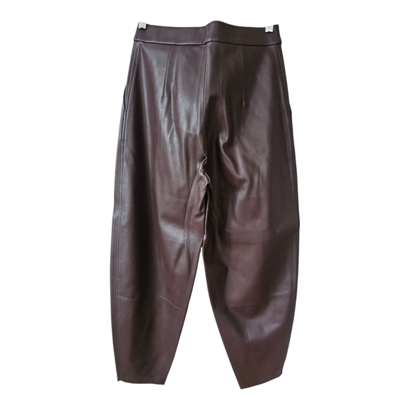 Aeron Barrel Leg High Rise Faux Leather Reddish Brown Pant - Picture 5 of 8